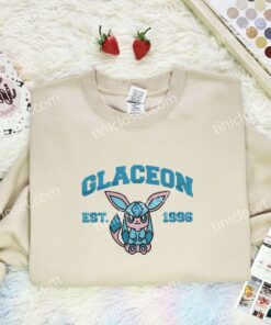 Glaceon Embroidered Shirt, Pokemon Embroidered Hoodie, Anime Embroidered Sweatshirt (2)