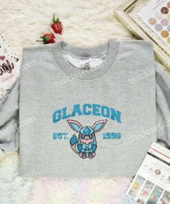 Glaceon Embroidered Shirt, Pokemon Embroidered Hoodie, Anime Embroidered Sweatshirt (3)