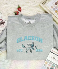 Glaceon Embroidered Shirt, Pokemon Embroidered Hoodie, Anime Embroidered Sweatshirt (2)