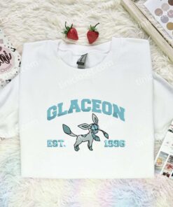 Glaceon Embroidered Shirt, Pokemon Embroidered Hoodie, Anime Embroidered Sweatshirt