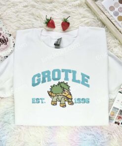 Grotle Embroidered Shirt, Pokemon Embroidered Hoodie, Anime Embroidered Sweatshirt