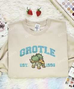 Grotle Embroidered Shirt, Pokemon Embroidered Hoodie, Anime Embroidered Sweatshirt (2)
