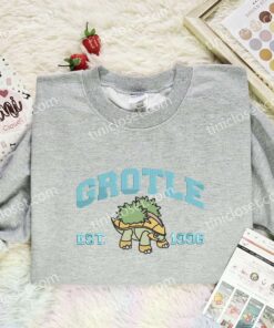 Grotle Embroidered Shirt, Pokemon Embroidered Hoodie, Anime Embroidered Sweatshirt (3)