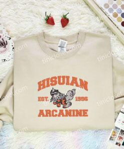 Hisuian Arcanine Embroidered Shirt, Pokemon Embroidered Hoodie, Anime Embroidered Sweatshirt