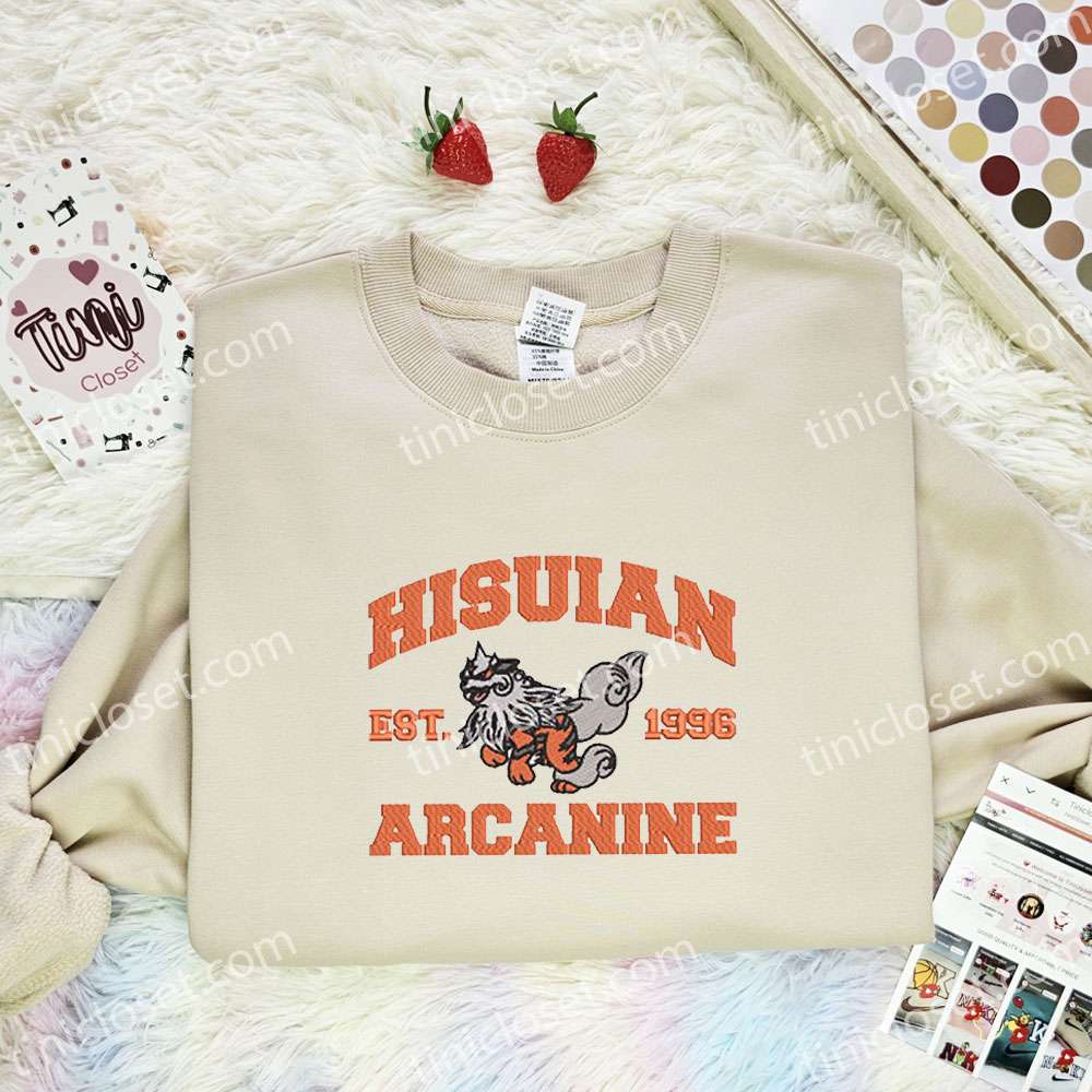 Hisuian Arcanine Embroidered Shirt, Pokemon Embroidered Hoodie, Anime Embroidered Sweatshirt