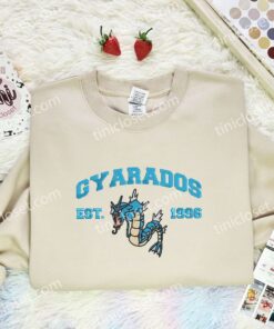 Gyarados Embroidered Shirt, Pokemon Embroidered Hoodie, Anime Embroidered Sweatshirt (1)
