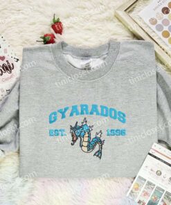 Gyarados Embroidered Shirt, Pokemon Embroidered Hoodie, Anime Embroidered Sweatshirt
