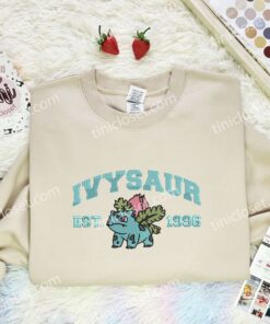 Ivysaur Embroidered Shirt,Pokemon Embroidered Hoodie, Anime Embroidered Sweatshirt (2)