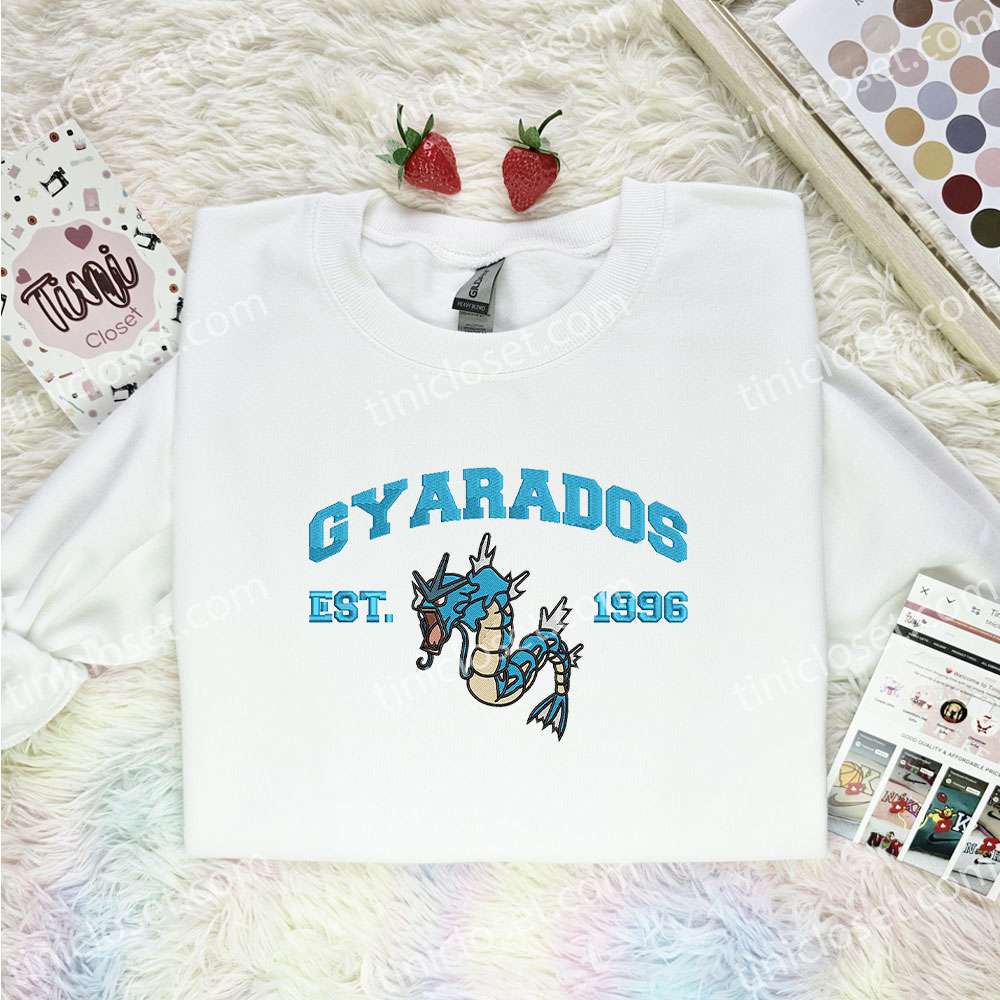 Gyarados Embroidered Shirt, Pokemon Embroidered Hoodie, Anime Embroidered Sweatshirt