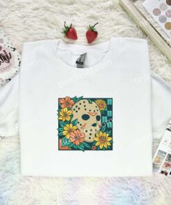 Jason Voorhees Mask Embroidered Shirt, Horror Movie Embroidered Hoodie, Halloween Embroidered T Shirt (2)
