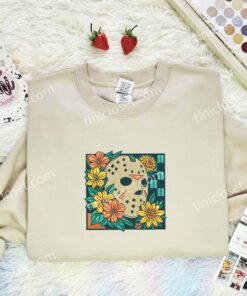 Jason Voorhees Mask Embroidered Shirt, Horror Movie Embroidered Hoodie, Halloween Embroidered T Shirt (3)