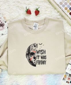 Jason Voorhees Mask Embroidered Shirt, Horror Movie Embroidered Hoodie, Halloween Embroidered T Shirt (2)