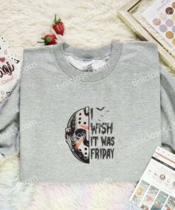 Jason Voorhees Mask Embroidered Shirt, Horror Movie Embroidered Hoodie, Halloween Embroidered T Shirt (3)