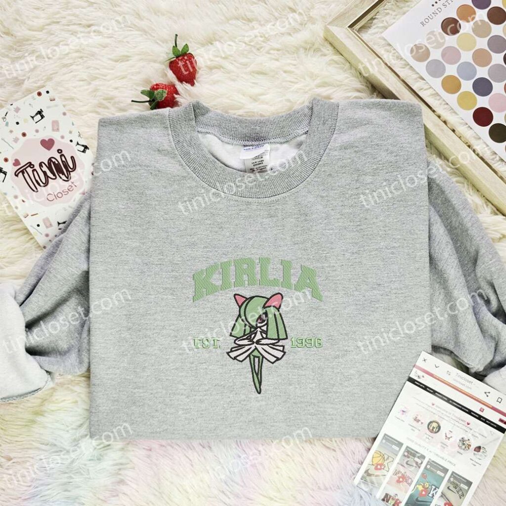 Kirlia Embroidered Shirt, Pokemon Embroidered Hoodie, Anime Embroidered Sweatshirt