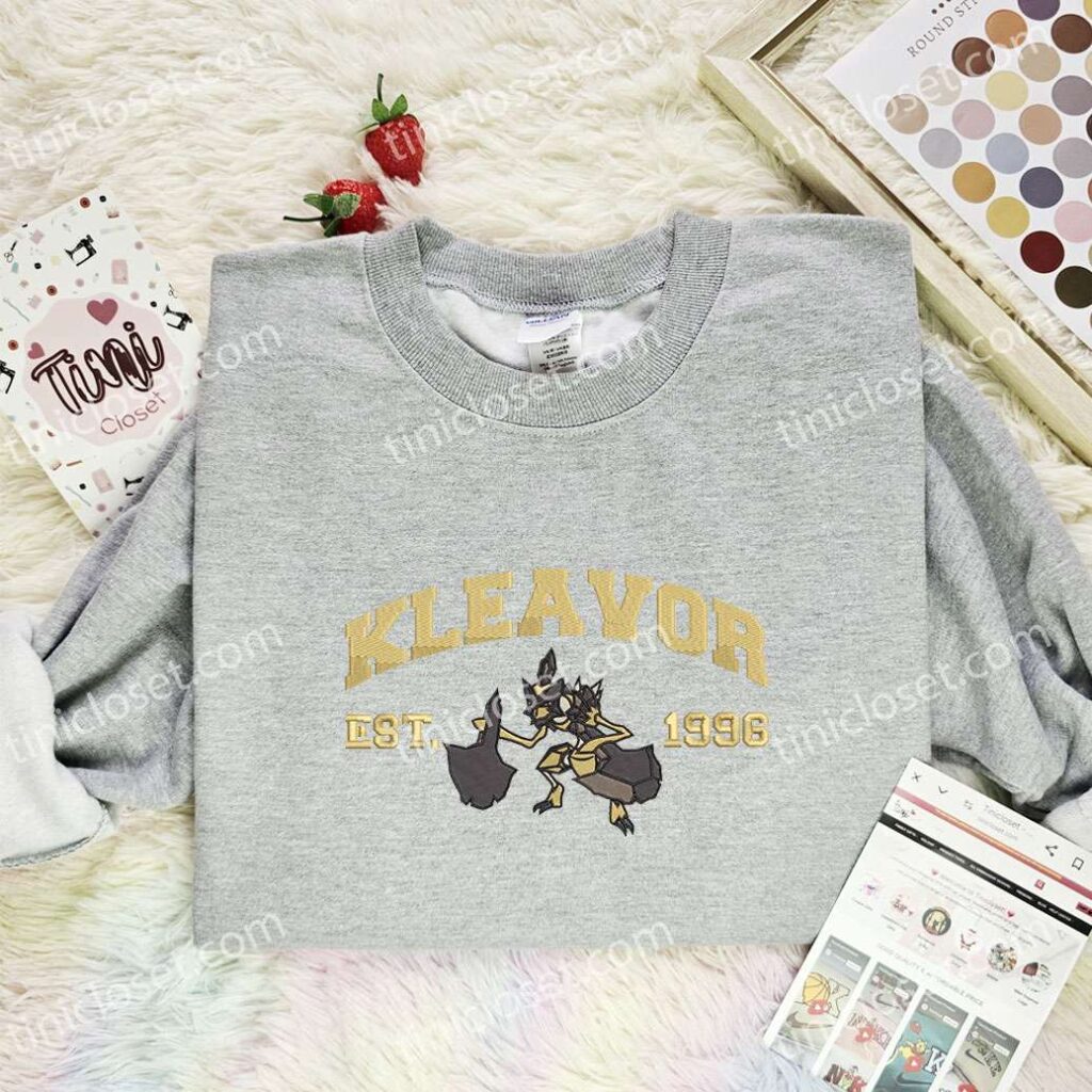 Kleavor Embroidered Shirt, Pokemon Embroidered Hoodie, Anime Embroidered Sweatshirt