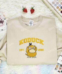 Koduck Embroidered Shirt,Pokemon Embroidered Hoodie, Anime Embroidered Sweatshirt (2)
