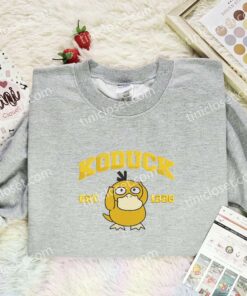 Koduck Embroidered Shirt,Pokemon Embroidered Hoodie, Anime Embroidered Sweatshirt (3)