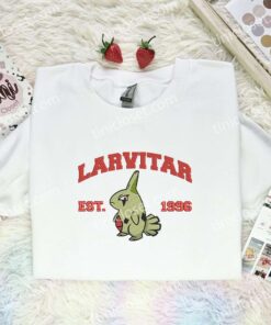 Larvitar Embroidered Shirt,Pokemon Embroidered Hoodie, Anime Embroidered Sweatshirt (1)