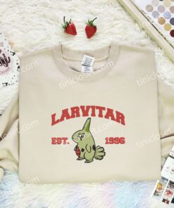 Larvitar Embroidered Shirt,Pokemon Embroidered Hoodie, Anime Embroidered Sweatshirt (2)