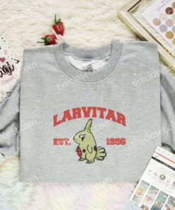 Larvitar Embroidered Shirt,Pokemon Embroidered Hoodie, Anime Embroidered Sweatshirt (3)
