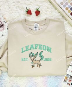 Leafeon Embroidered Shirt,Pokemon Embroidered Hoodie, Anime Embroidered Sweatshirt (2)