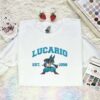 Lucario Embroidered Shirt, Pokemon Embroidered Hoodie, Anime Embroidered Sweatshirt