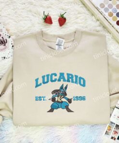 Lucario Embroidered Shirt,Pokemon Embroidered Hoodie, Anime Embroidered Sweatshirt (3)