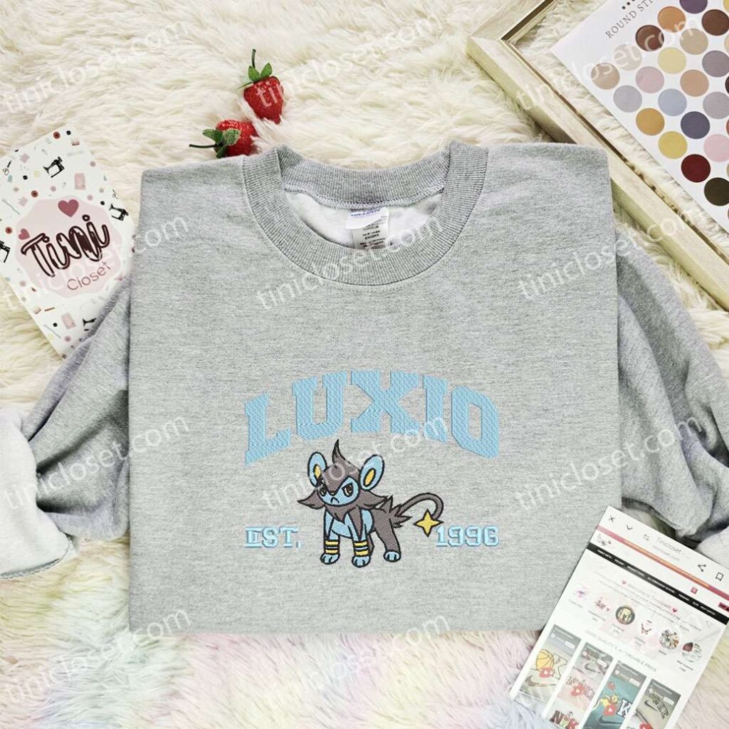 Luxio Embroidered Shirt, Pokemon Embroidered Hoodie, Anime Embroidered Sweatshirt