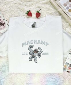 Machamp Embroidered Shirt,Pokemon Embroidered Hoodie, Anime Embroidered Sweatshirt (1)