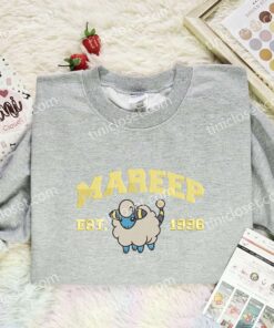 Mareep Embroidered Shirt, Pokemon Embroidered Hoodie, Anime Embroidered Sweatshirt (1)