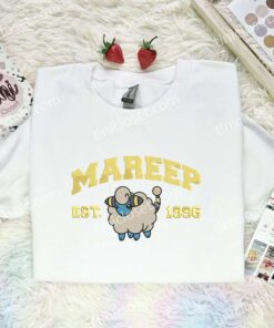 Mareep Embroidered Shirt, Pokemon Embroidered Hoodie, Anime Embroidered Sweatshirt (2)
