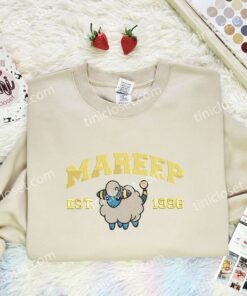Mareep Embroidered Shirt, Pokemon Embroidered Hoodie, Anime Embroidered Sweatshirt (3)