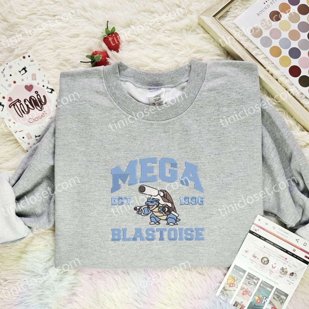 Mega Embroidered Shirt, Pokemon Embroidered Hoodie, Anime Embroidered Sweatshirt