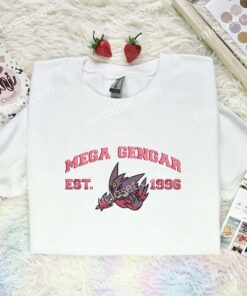 Mega Gengar Embroidered Shirt, Pokemon Embroidered Hoodie, Anime Embroidered Sweatshirt (1)