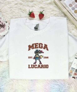 Mega Lucario Embroidered Shirt, Pokemon Embroidered Hoodie, Anime Embroidered Sweatshirt (2)