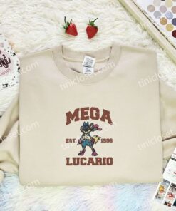 Mega Lucario Embroidered Shirt, Pokemon Embroidered Hoodie, Anime Embroidered Sweatshirt (3)