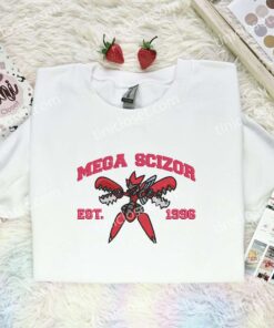 Mega Scizor Embroidered Shirt, Pokemon Embroidered Hoodie, Anime Embroidered Sweatshirt (1)