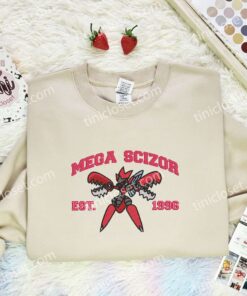 Mega Scizor Embroidered Shirt, Pokemon Embroidered Hoodie, Anime Embroidered Sweatshirt (2)