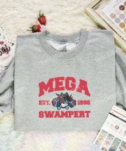 Mega Swampert Embroidered Shirt, Pokemon Embroidered Hoodie, Anime Embroidered Sweatshirt (1)