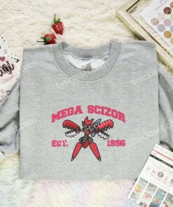 Mega Scizor Embroidered Shirt, Pokemon Embroidered Hoodie, Anime Embroidered Sweatshirt (3)