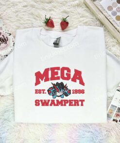 Mega Swampert Embroidered Shirt, Pokemon Embroidered Hoodie, Anime Embroidered Sweatshirt (2)