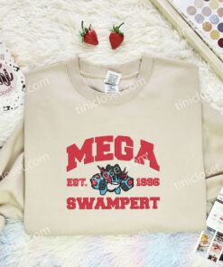Mega Swampert Embroidered Shirt, Pokemon Embroidered Hoodie, Anime Embroidered Sweatshirt (3)