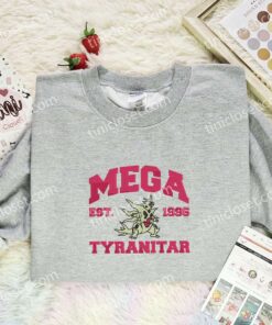 Mega Tyranitar Embroidered Shirt, Pokemon Embroidered Hoodie, Anime Embroidered Sweatshirt (1)