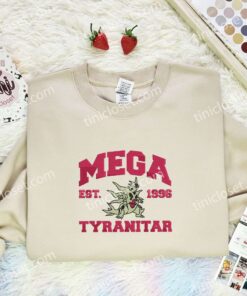 Mega Tyranitar Embroidered Shirt, Pokemon Embroidered Hoodie, Anime Embroidered Sweatshirt (3)
