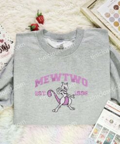 Mewtwo Embroidered Shirt, Pokemon Embroidered Hoodie, Anime Embroidered Sweatshirt (1)