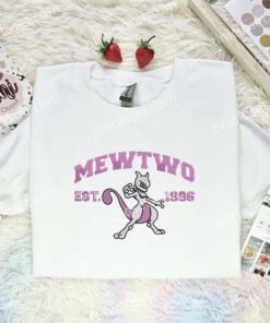 Mewtwo Embroidered Shirt, Pokemon Embroidered Hoodie, Anime Embroidered Sweatshirt (2)