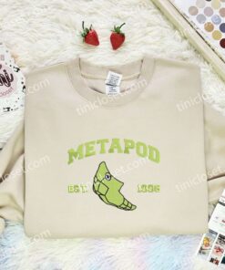 Metapod Embroidered Shirt, Pokemon Embroidered Hoodie, Anime Embroidered Sweatshirt (2)