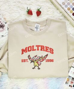 Moltres Embroidered Shirt, Pokemon Embroidered Hoodie, Anime Embroidered Sweatshirt (2)