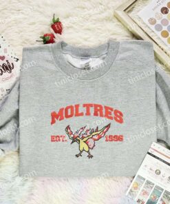 Moltres Embroidered Shirt, Pokemon Embroidered Hoodie, Anime Embroidered Sweatshirt (3)