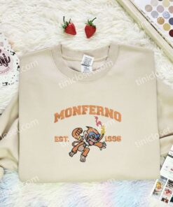 Monferno Embroidered Shirt, Pokemon Embroidered Hoodie, Anime Embroidered Sweatshirt